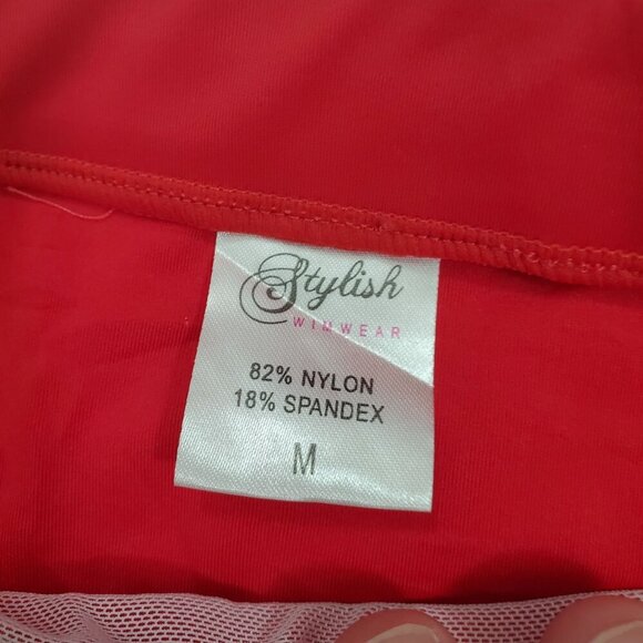 Stylish Swimwear Women's Red White Pom Pom Mesh High Waist Bikini Bottoms NWOT M - Picture 5 of 6